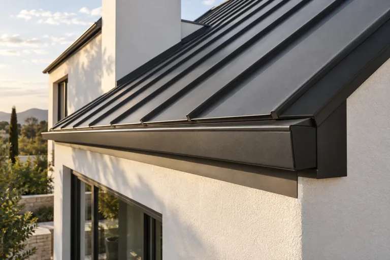 Architectural concept of a precisely finished standing-seam roof.